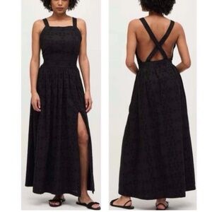 Hill House The Addie Maxi Sundress Black Small Cotton Eyelet Summer Feminine NWT